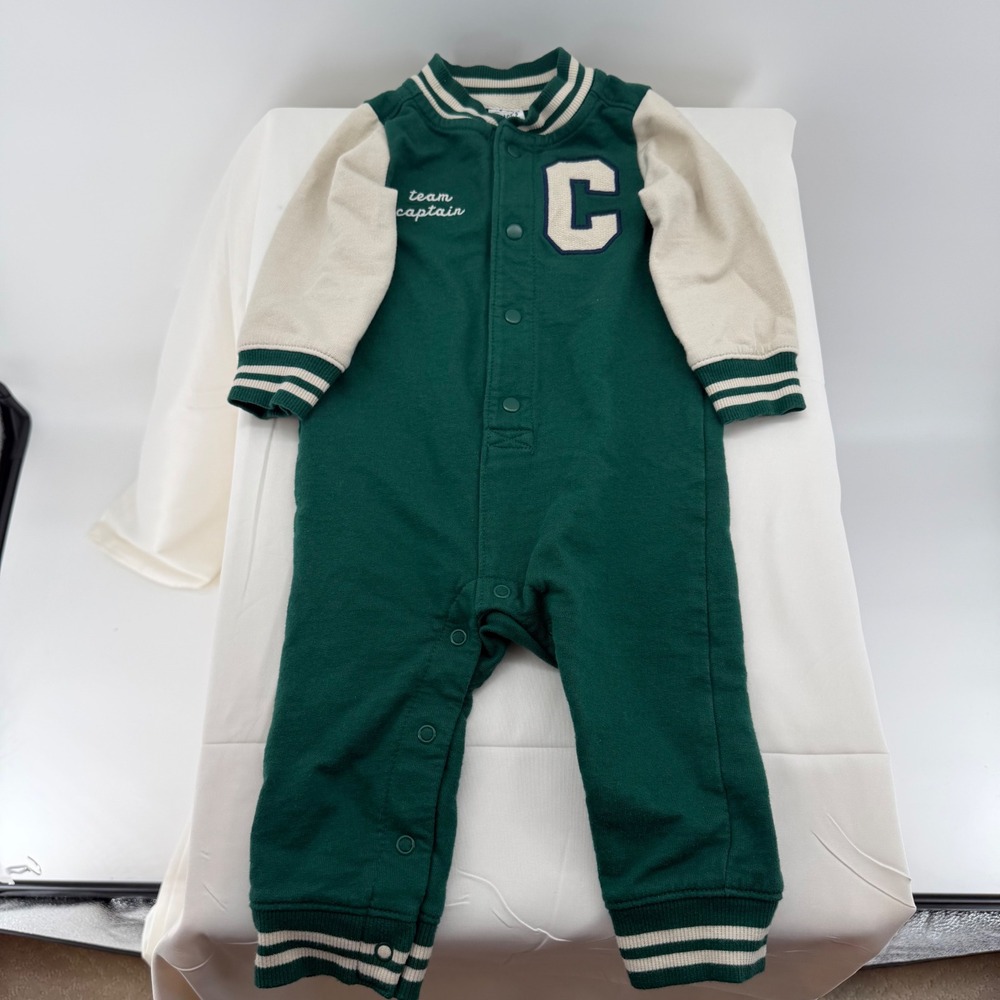 Carters Varsity Jumper Kids 9M Green Excellent Team Captain Snap Up Collegiate